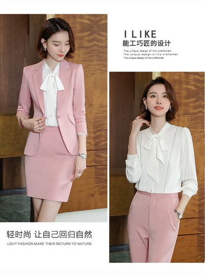2023 autumn and winter professional style suit female manager professional attire temperament goddess fan sense suit suit pink small suit