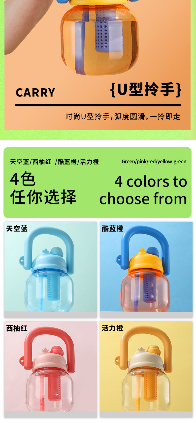 Wholesale Large-Capacity Plastic Straw Cups for Summer, Suitable for Men and Women, with a High Aesthetic Appeal, Portable Outdoor Sports Water Bottles for Children