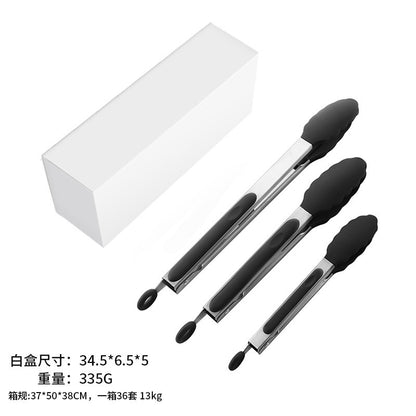 Cross-Border Black Silicone Clip High Temperature Resistant Kitchen Food Frying Stainless Steel Bread Clip Steak Clip Kitchen Food Clip