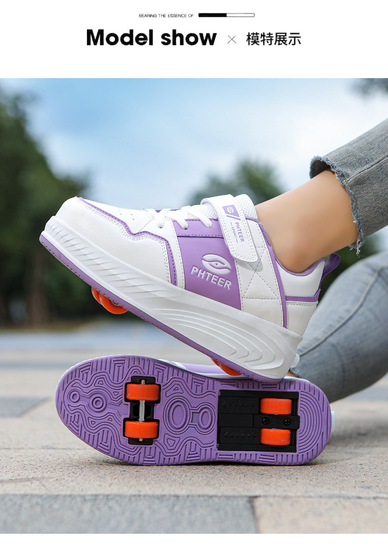 Girls' Roller Shoes Autumn and Winter New Model Children's Four-Wheel Automatic Sliding Skates for Older Kids Sports Roller Shoes