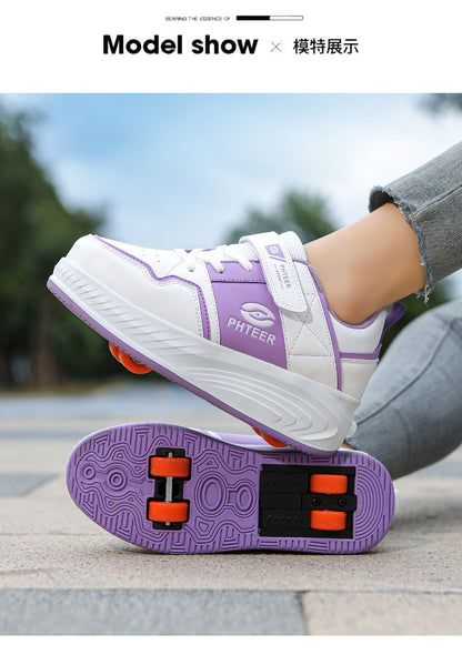 Girls' Roller Shoes Autumn and Winter New Model Children's Four-Wheel Automatic Sliding Skates for Older Kids Sports Roller Shoes