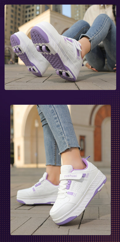 New heloo shoes two-wheel roller shoes children with wheels shoes girls skates student deformation shoes wholesale