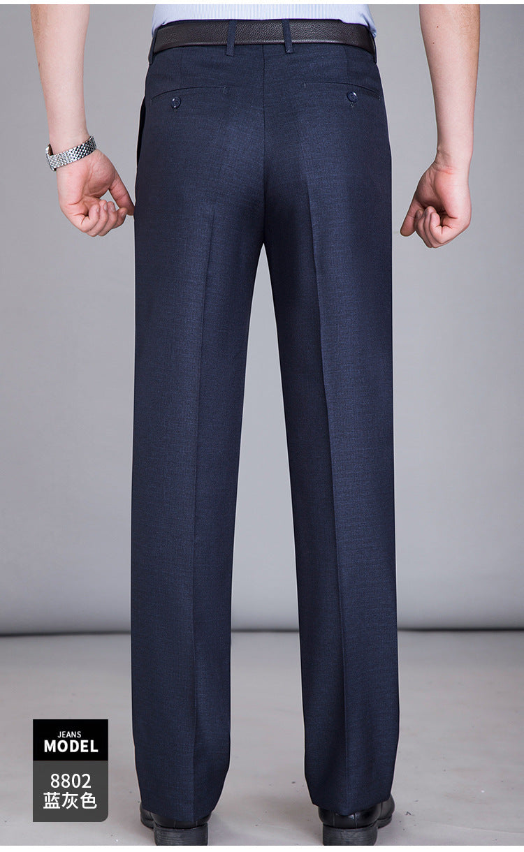 2025 New Summer Thin Mulberry Silk Middle-Aged Business Casual Straight Loose Wrinkle-Free Men's Pants