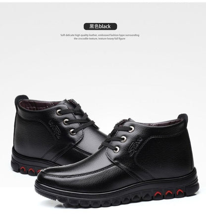 Winter cotton shoes men's leather fleece-lined thick warm high-top non-slip soft bottom middle-aged and elderly cotton shoes dad shoes