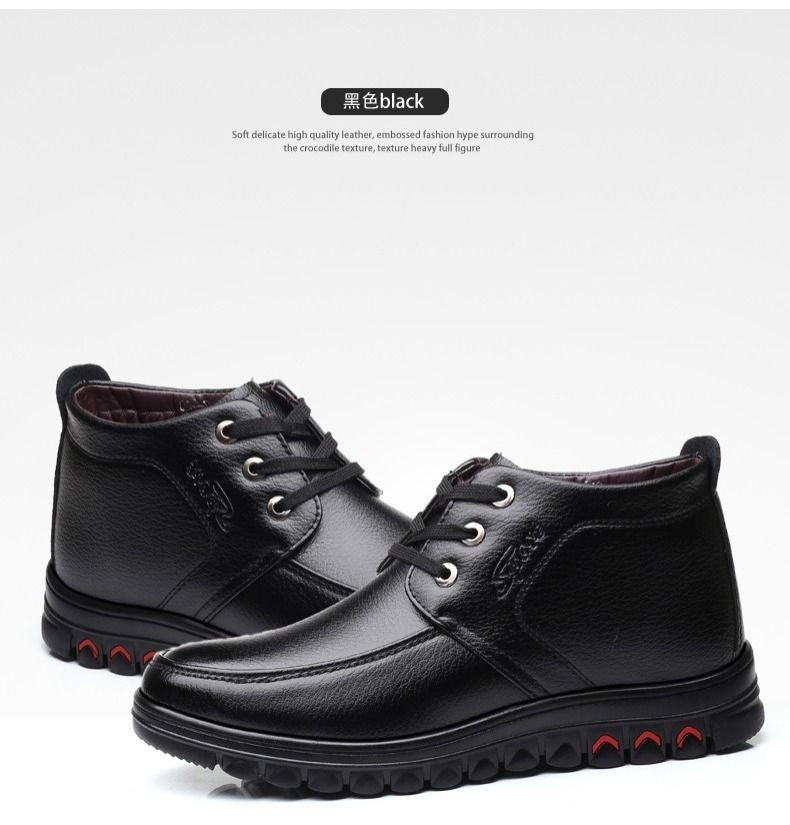 Winter cotton shoes men's leather fleece-lined thick warm high-top non-slip soft bottom middle-aged and elderly cotton shoes dad shoes