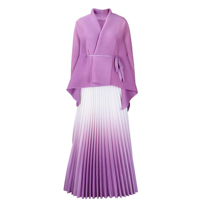 C8610 African plus size Women's Spring New Fashion Strap Bat Sleeve Top Gradient Color-changing Skirt Two-piece Set