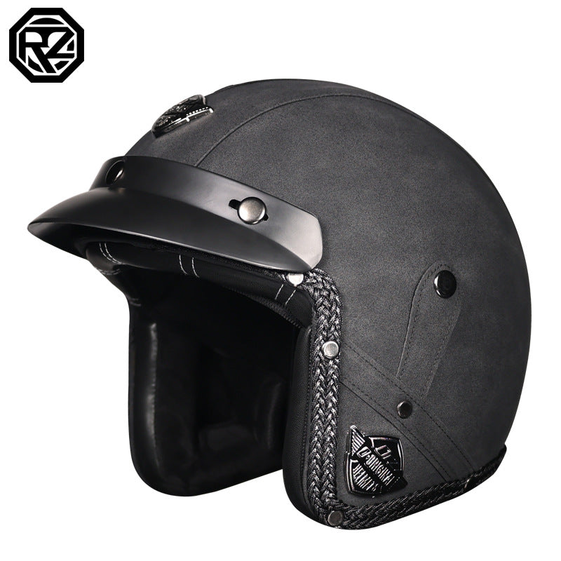 3C Certification Retro Prince Cruise Motorcycle 3/4 Helmet Half Helmet Scoop Helmet Leather Helmet Safety Four Seasons