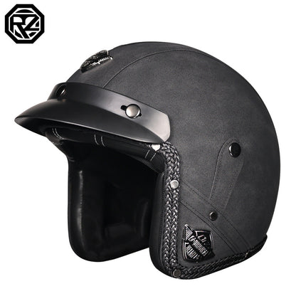3C Certification Retro Prince Cruise Motorcycle 3/4 Helmet Half Helmet Scoop Helmet Leather Helmet Safety Four Seasons