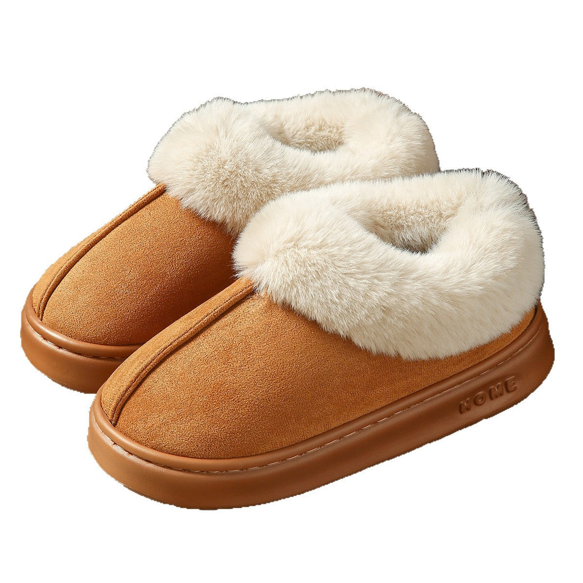 2025 Cross-Border New Pure Color Suede Splicing Home Slippers Thick-Soled Non-Slip Plush Warm Couple Cotton Shoes for Women