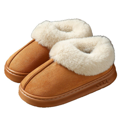 2025 Cross-Border New Pure Color Suede Splicing Home Slippers Thick-Soled Non-Slip Plush Warm Couple Cotton Shoes for Women