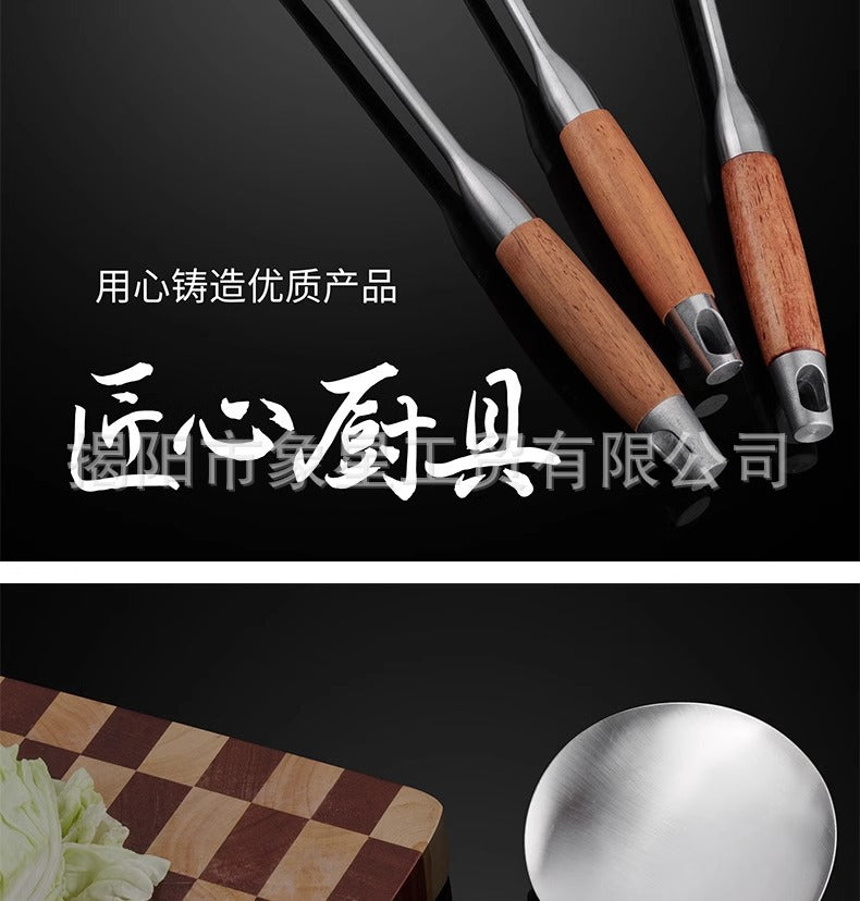 316 food grade stainless steel spatula kitchen home cooking spatula special stir-frying spoon solid wood handle 304 mushroom spatula