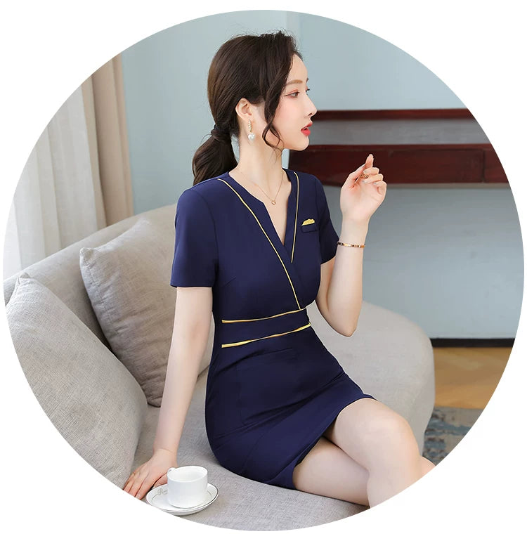 Business Wear dress 2023 Summer Women's Short-sleeved Temperament High-end Hotel Front Desk Beauty Salon Jewelry Shop Work Clothes