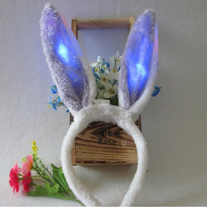 Led Light-Up Plush Bunny Ears Headband for Kids with Light-Up Hair Clip Decoration for Party Performance Props Styling