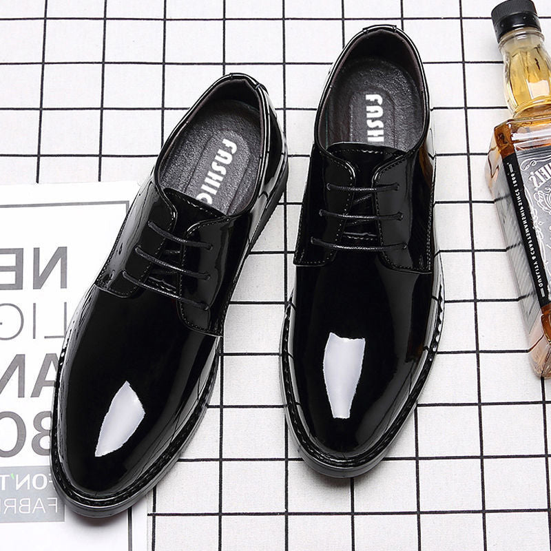 Men's Business Formal Wear Genuine Leather Black Patent Leather Shoes Men's Trendy Shoes for Work Spring and Autumn Korean Style British Pointed Toe Men's Shoes