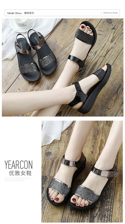 New Summer Flat Women's Shoes for Middle-Aged Women, Mid-Heel 2026 Women's Wedge Sandals for Summer, Mom Sandals with Soft and Thick Soles, Comfortable