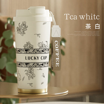 New Ceramic Thermos Coffee Cup for Girls, a Lucky Charm with High Aesthetic Value, Double Drinking Cup, Lily of the Valley Gift Cup