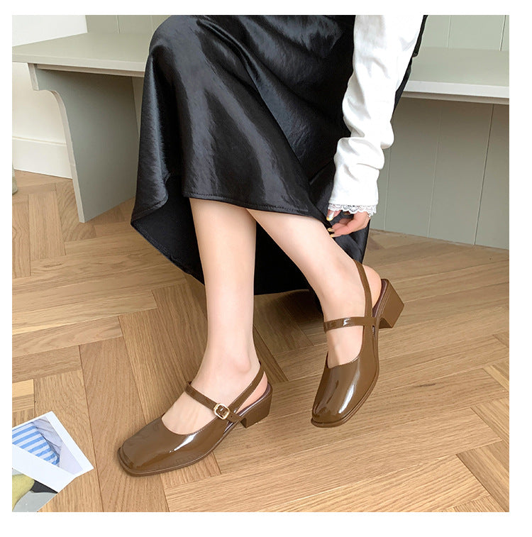 Cross-border Square Thick Heeled Baotou Sandals Women's 2025 Foreign Trade New Summer Fashion Women's Shoes Mary Jane Shallow Mouth Shoes