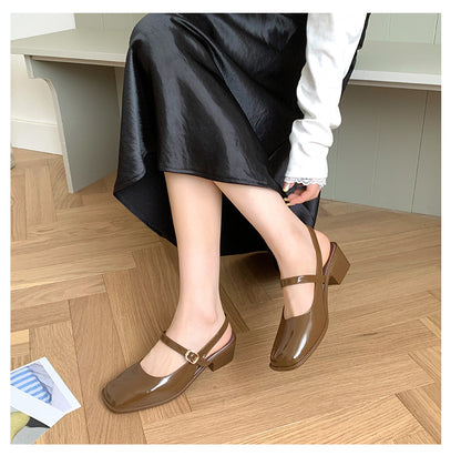 Cross-border Square Thick Heeled Baotou Sandals Women's 2025 Foreign Trade New Summer Fashion Women's Shoes Mary Jane Shallow Mouth Shoes
