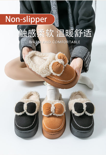 Cute Thick-Soled Cotton Slippers for Women in Autumn and Winter, Indoor Non-Slip Warm Soft Thick-Soled Furry Slippers for Postpartum Period