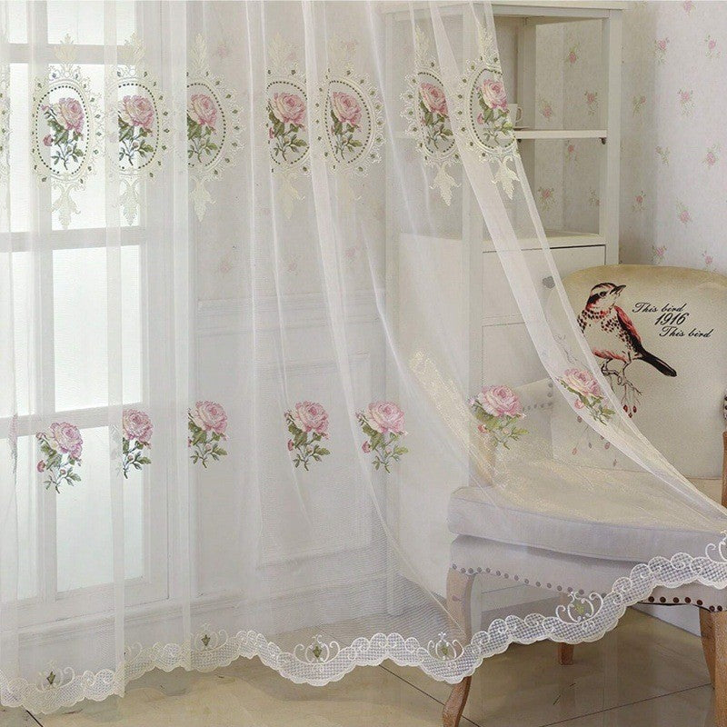 American Luxury Peony Embroidery Tulle Curtains for Living Room European Elegant Flower Embroidered Sheer Voile Bedroom Window