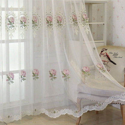 American Luxury Peony Embroidery Tulle Curtains for Living Room European Elegant Flower Embroidered Sheer Voile Bedroom Window