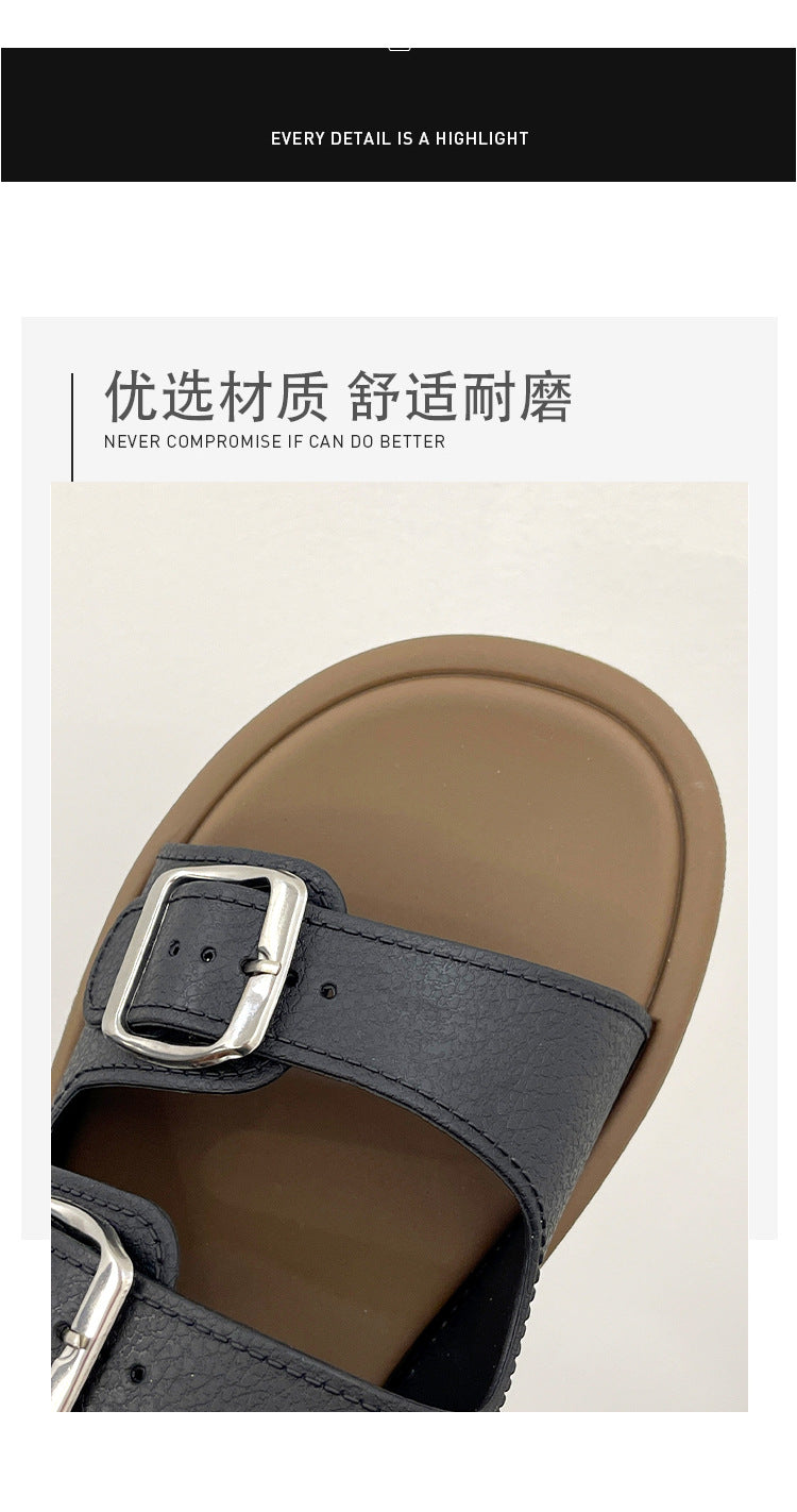 Cross-Border Slippers for Women Summer Flat Slippers Southeast Asia New Double Buckle Foreign Trade Fashion Outer Wear Beach Sandals