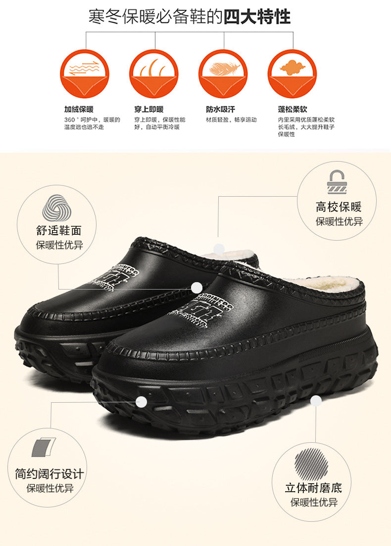 Men's Cotton Slippers Winter 2025 New Home Cross-Border Fleece Chef Cotton Shoes for Outdoor Wear, Non-Slip Waterproof Closed-Toe Cotton Shoes