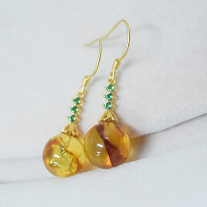 Amber Beeswax Earrings Light Luxury High-end Women's Earrings New Chinese Style National Style Ear Studs Popular Style Natural Real Jewelry