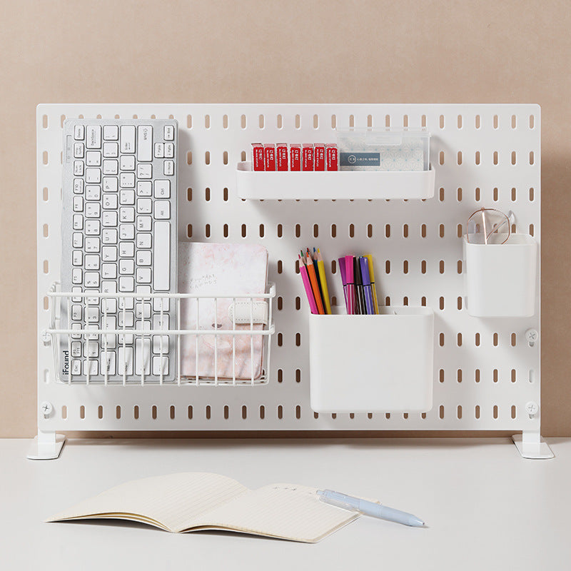 Desktop Perforated Board Storage Rack Organizer Office Partition Workstation Desk Stationery Organizer Shelf No Drilling Required