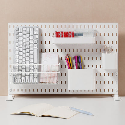 Desktop Perforated Board Storage Rack Organizer Office Partition Workstation Desk Stationery Organizer Shelf No Drilling Required