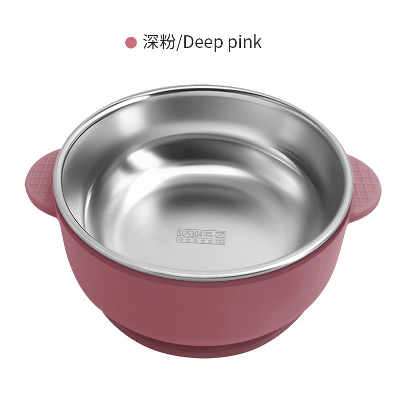 Cross-border Stainless Steel Children's Bowl Household Cute Baby Drop-resistant Heat-insulated Tableware Kindergarten Children's Rice Bowl with Suction Cup