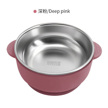 Cross-border Stainless Steel Children's Bowl Household Cute Baby Drop-resistant Heat-insulated Tableware Kindergarten Children's Rice Bowl with Suction Cup