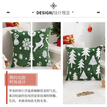 New Christmas Pillow Case Snowflake Velvet Jacquard Christmas Tree Elk Pillow Cushion Cross-border Holiday Decoration Cushion Cover