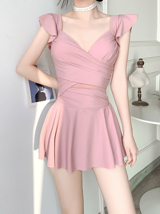 2025 New Swimsuit for Women, Belly-Covering, Slimming Look, One-Piece Skirt-Style Steel Support Push-Up Student Conservative Hot Spring Swimsuit by PDG ibma