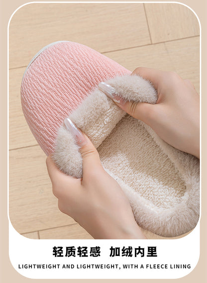 Cotton Slippers for Women, Fashionable Winter Indoor Home Non-Slip Plush Warm Couple Style Fleece-Lined Thick-Soled Cotton Slippers for Men