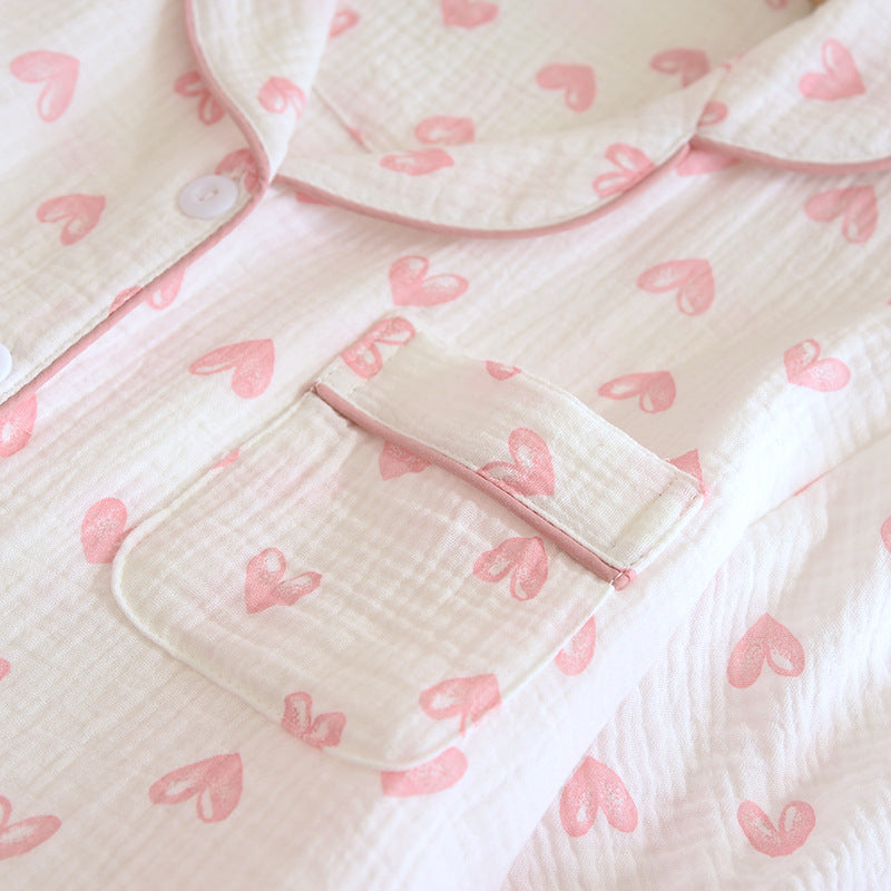 Various Style Spring and Summer Cotton Crepe Pajamas Sweet Three-Piece Short-Sleeved Trousers Spring and Autumn Loose Casual suit