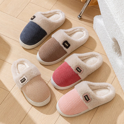 Cotton Slippers for Women, Fashionable Winter Indoor Home Non-Slip Plush Warm Couple Style Fleece-Lined Thick-Soled Cotton Slippers for Men