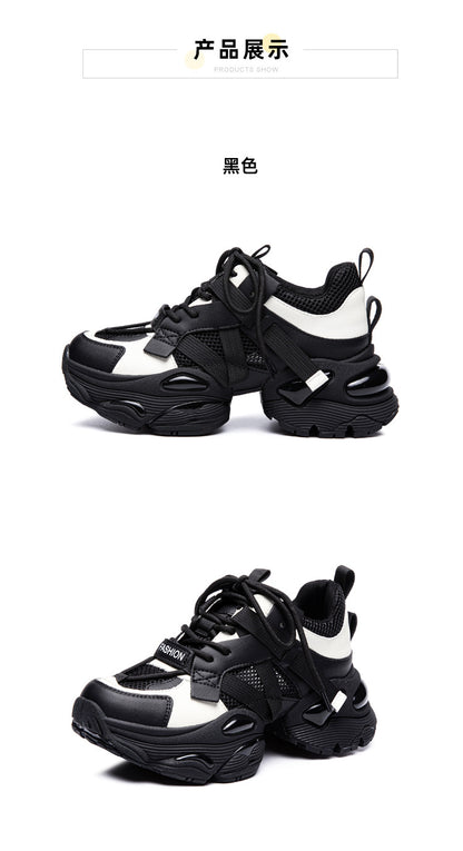 Thick-Soled Dad Shoes for Women 2025 Summer New Versatile Height-Increasing Breathable Mesh Sports Casual Shoes Platform Heel