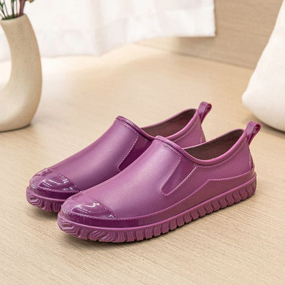 Thickened New Rain Boots Women's Four Seasons Yuanbao Shallow Water Shoes Middle-aged Short Tube Waterproof Non-slip fleece-lined Warm Rubber Rain Boots