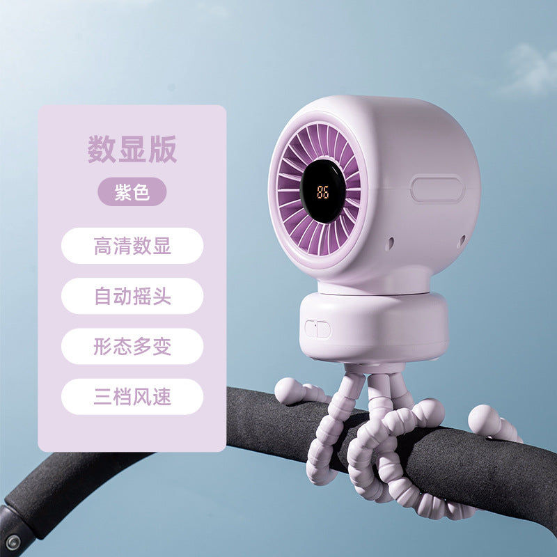 Cross-border stroller octopus mini fan outdoor silent large air volume shaking head can be handheld USB charging