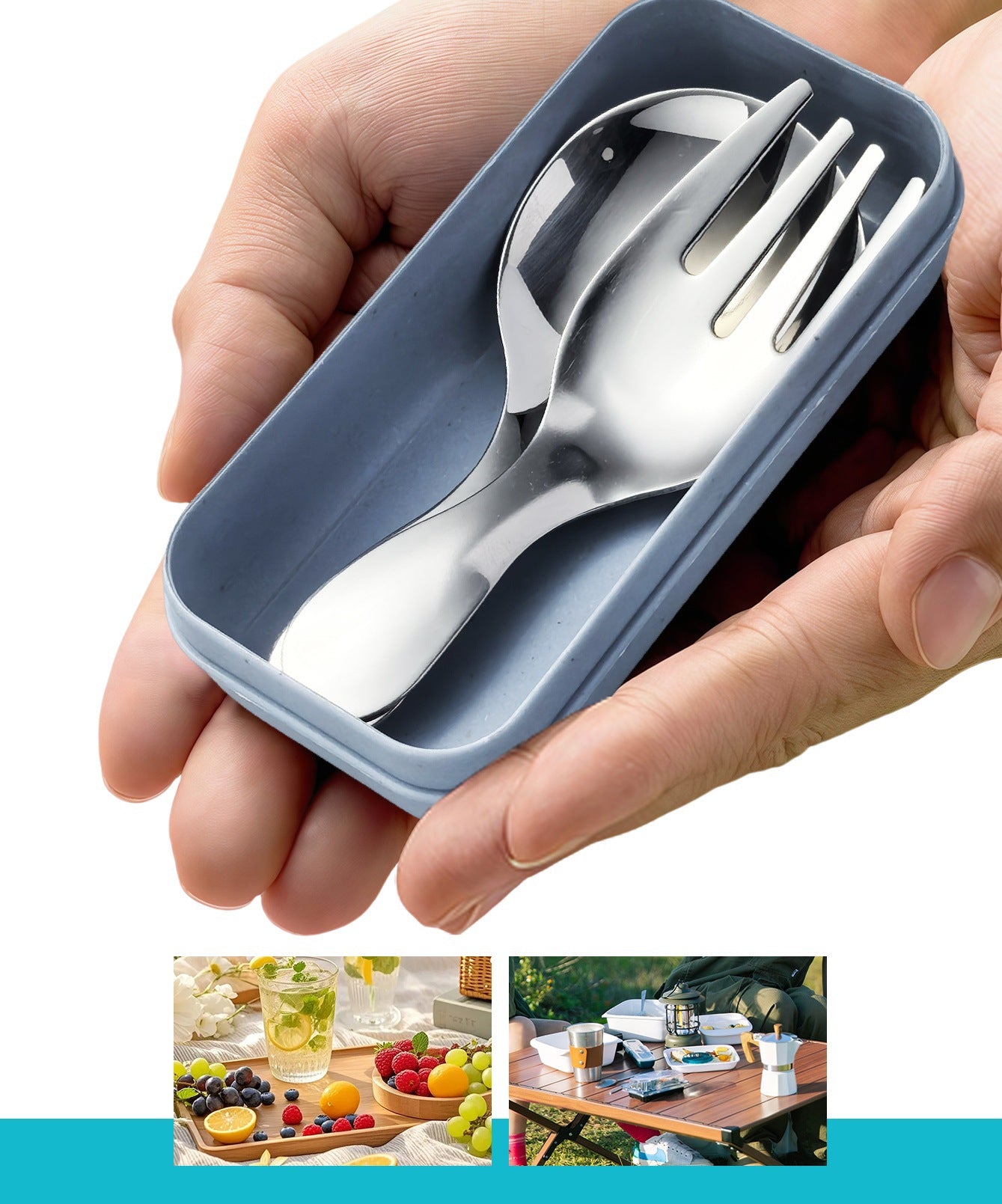 Stainless Steel Portable Spoon and Fork Set Children's Rice Spoon Dessert Spoon Fruit Fork Short Handle Fork Spoon Mini Tableware
