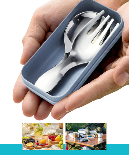 Stainless Steel Portable Spoon and Fork Set Children's Rice Spoon Dessert Spoon Fruit Fork Short Handle Fork Spoon Mini Tableware