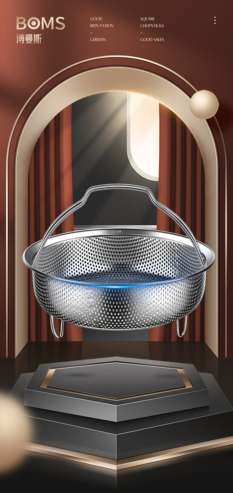 304 Stainless Steel Steamer Dense Hole Draining Basket Vegetable Washing Basket Steaming Lattice Electric Rice Cooker Rice Soup Separation Water Resistant Steaming Rack Steaming Drawer