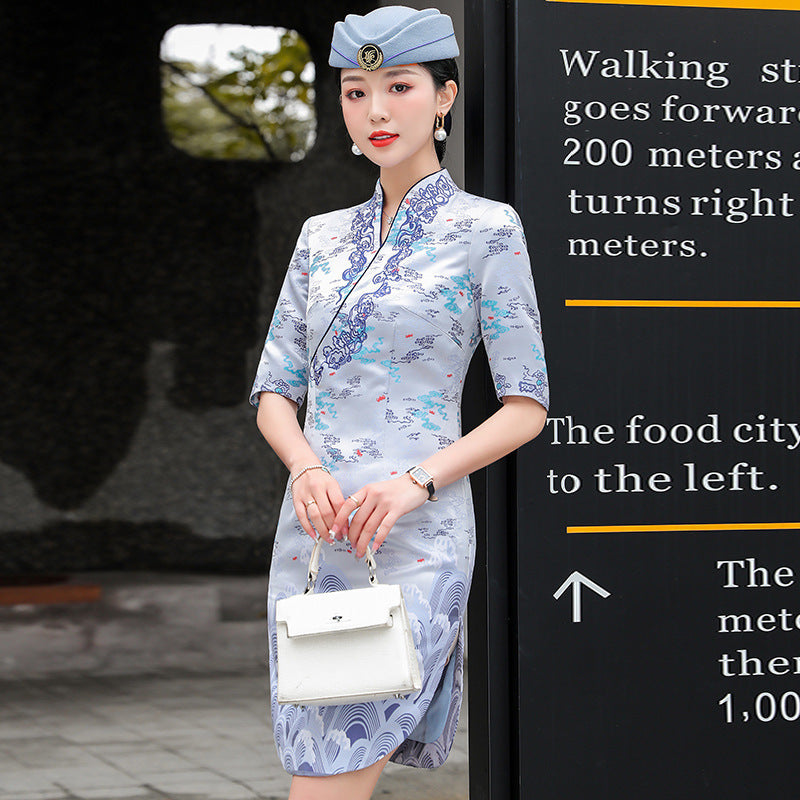 HNA Stewardess Chinese Style Cheongsam Female High-end Front Desk Welcome Tea Artist Etiquette Work Clothes Business Wear dress