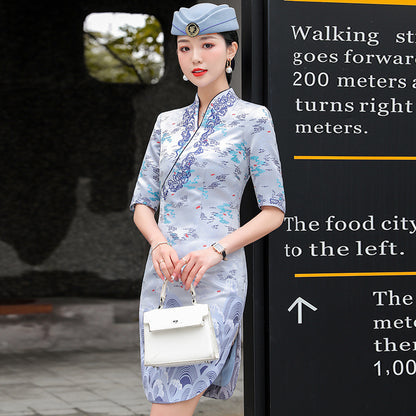 HNA Stewardess Chinese Style Cheongsam Female High-end Front Desk Welcome Tea Artist Etiquette Work Clothes Business Wear dress