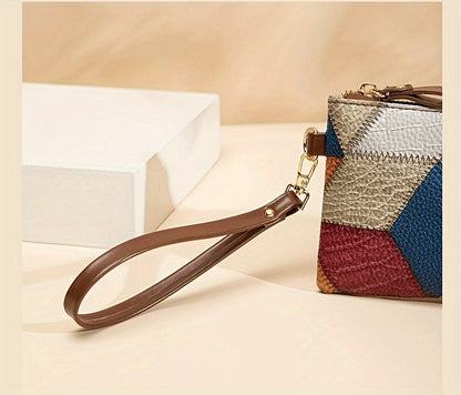 New Fashion Small Square Bag, Cross-Border High-End Retro Wallet, Versatile Zipper Bag, Women's Trendy Color-Blocking Clutch Bag