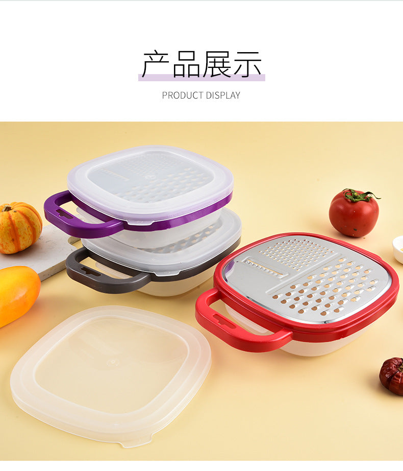 Multi-functional three-in-one stainless steel round planer with lid and bottom box melon Planer melon fruit vegetable grater radish shredder