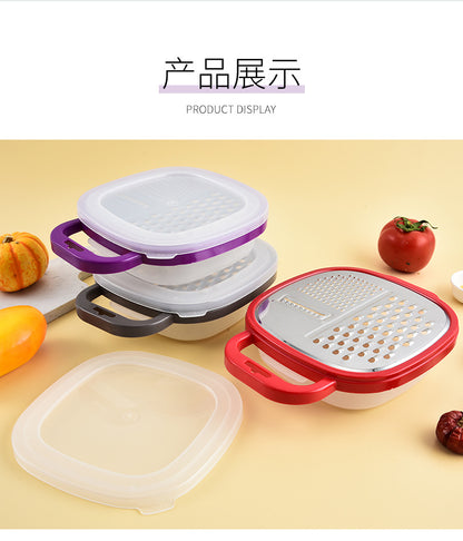 Multi-functional three-in-one stainless steel round planer with lid and bottom box melon Planer melon fruit vegetable grater radish shredder
