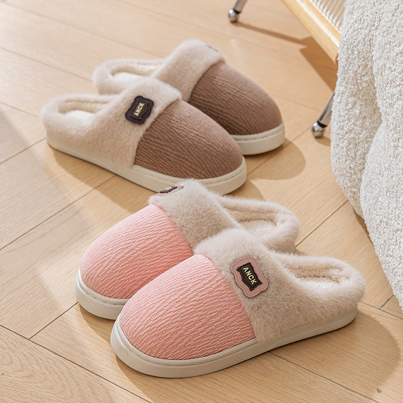 Stuffed Slippers for Women, Autumn and Winter Fashionable Indoor Home Non-Slip Warm Couple Style Plush Slippers Cotton for Men