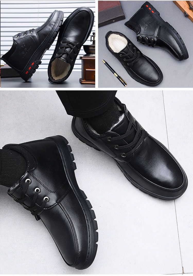 [Wool lining] Winter cotton shoes men's middle-aged and elderly casual leather shoes fleece-lined thick warm cold-proof dad shoes